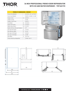 THOR Kitchen French Door Refrigerator 91cm 623L Stainless Steel TRF3601FD