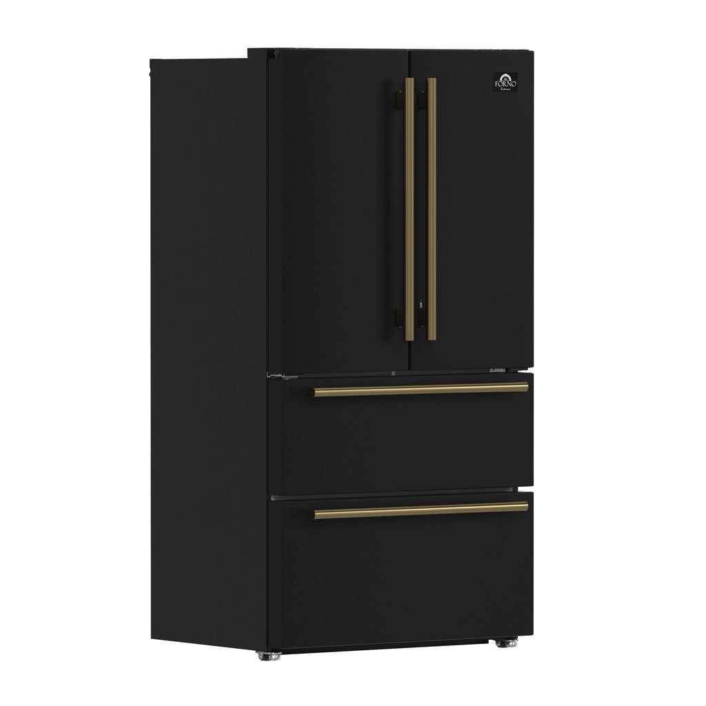 FORNO Moena French Door Refrigerator 91.4cm 543.7L Black FFRBI1820-36BLK