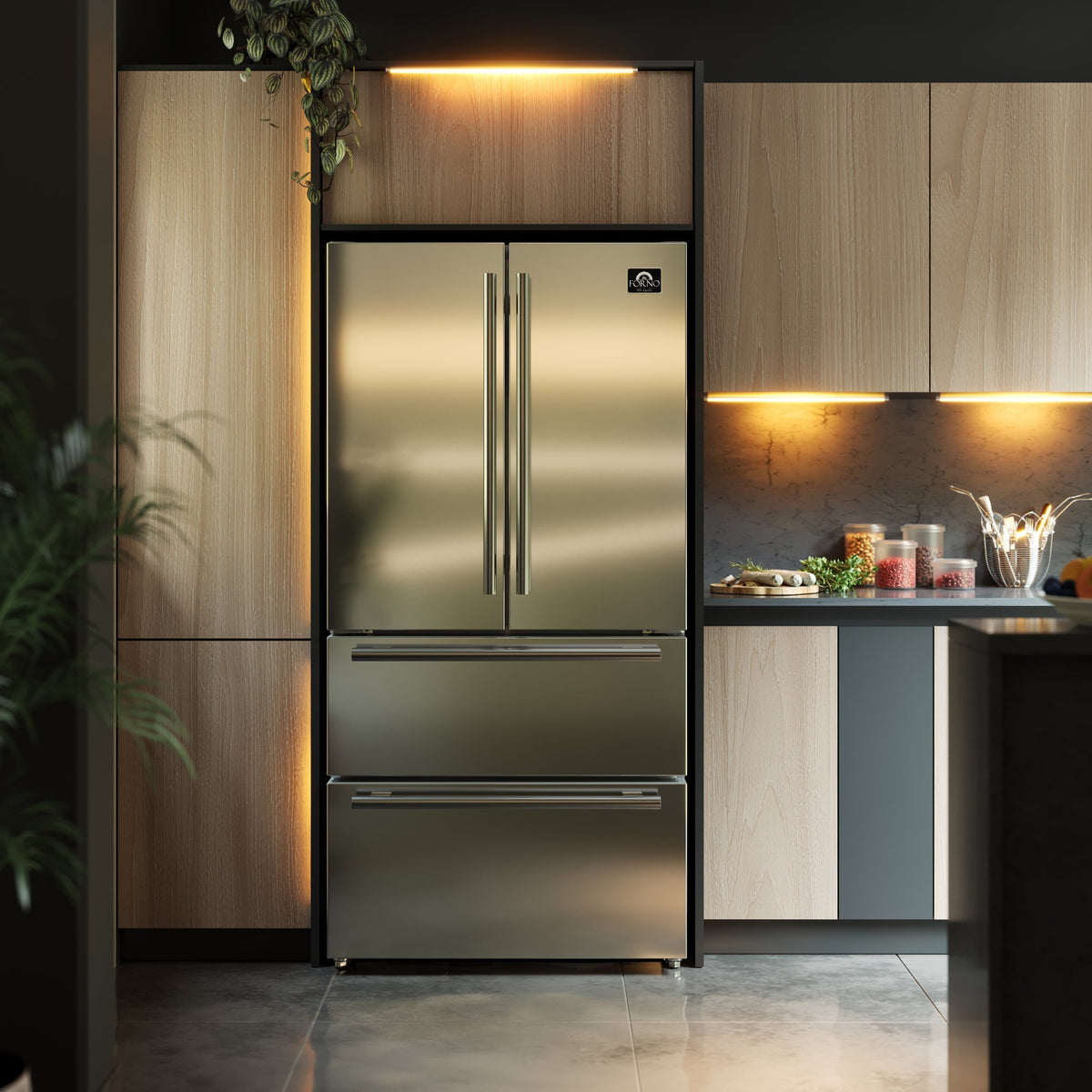 FORNO Moena French Door Refrigerator 91.2cm 543.7L FFRBI1820-36SB