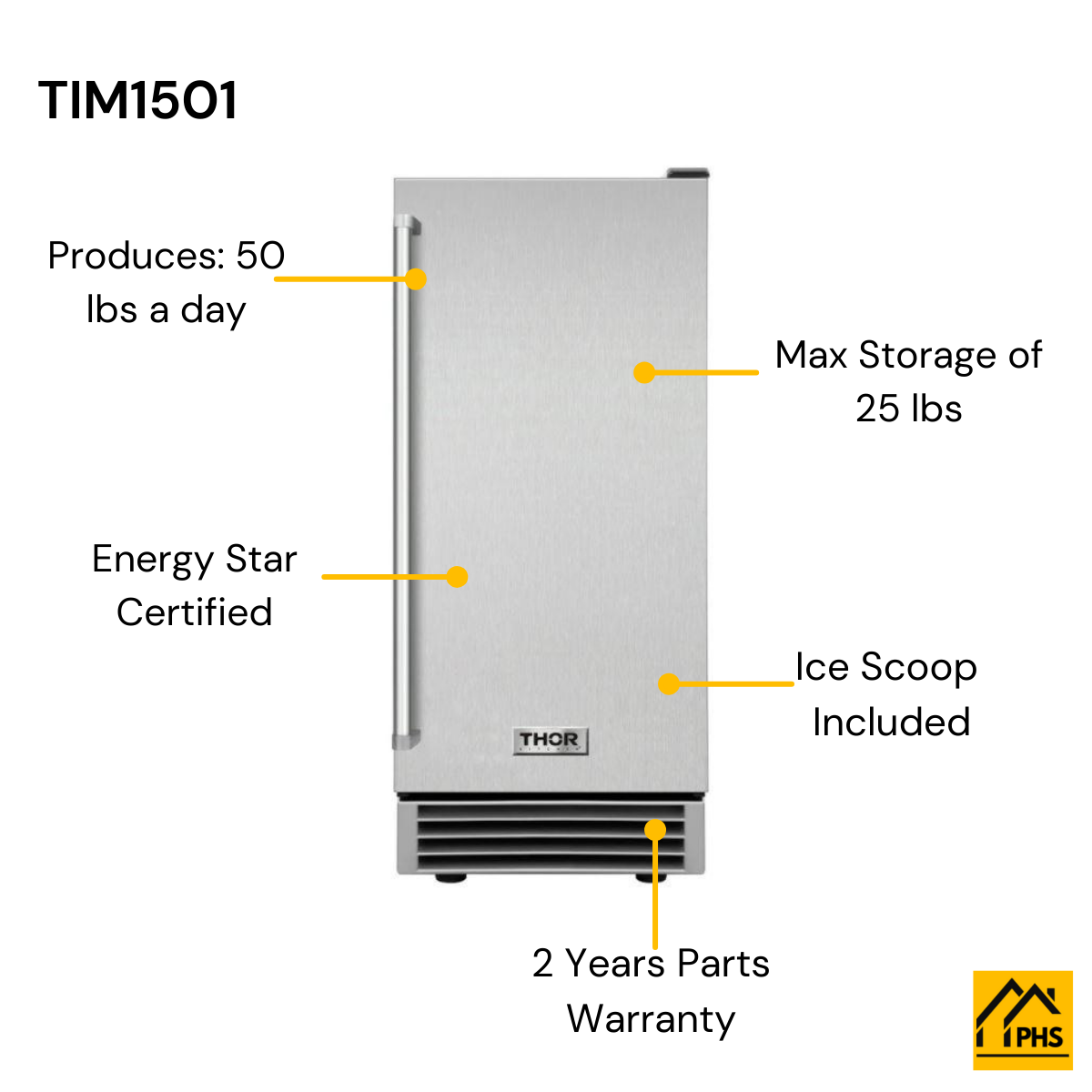 THOR Kitchen Built-In Ice Maker 38.1cm 22.7kg TIM1501