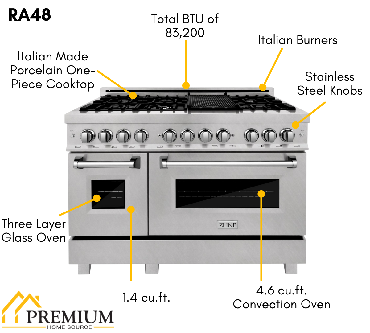 ZLINE Legacy Dual Fuel Range 7 Burners 121.9cm 169.9L RA48