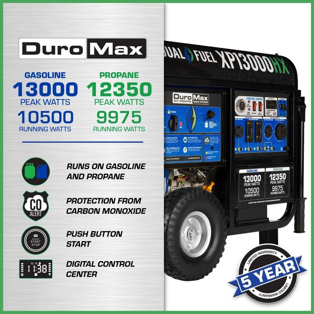 Duromax 13000/10500-Watt Dual Fuel Electric Start Gasoline/Propane Portable Home Power Back Up Generator with CO Alert Shutdown XP13000HX – Husdebook