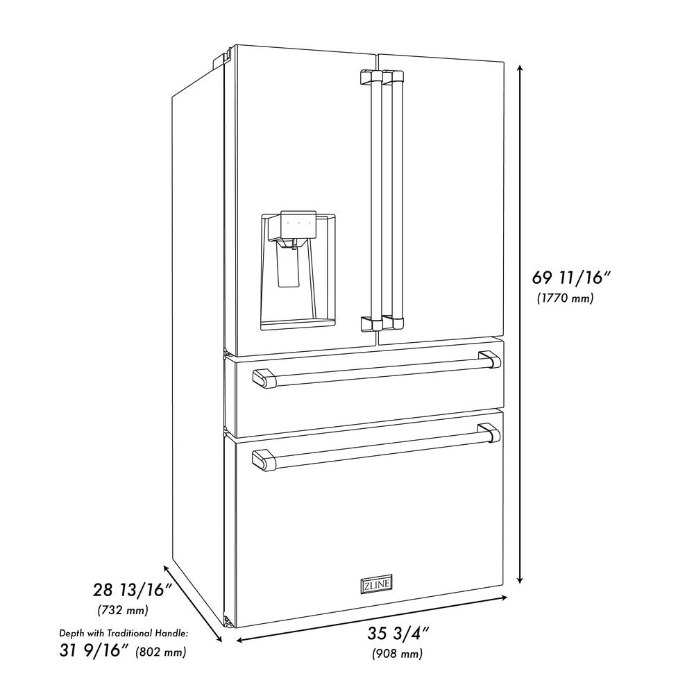 ZLINE French Door Refrigerator 91.4cm 611.6L RFM-W-36