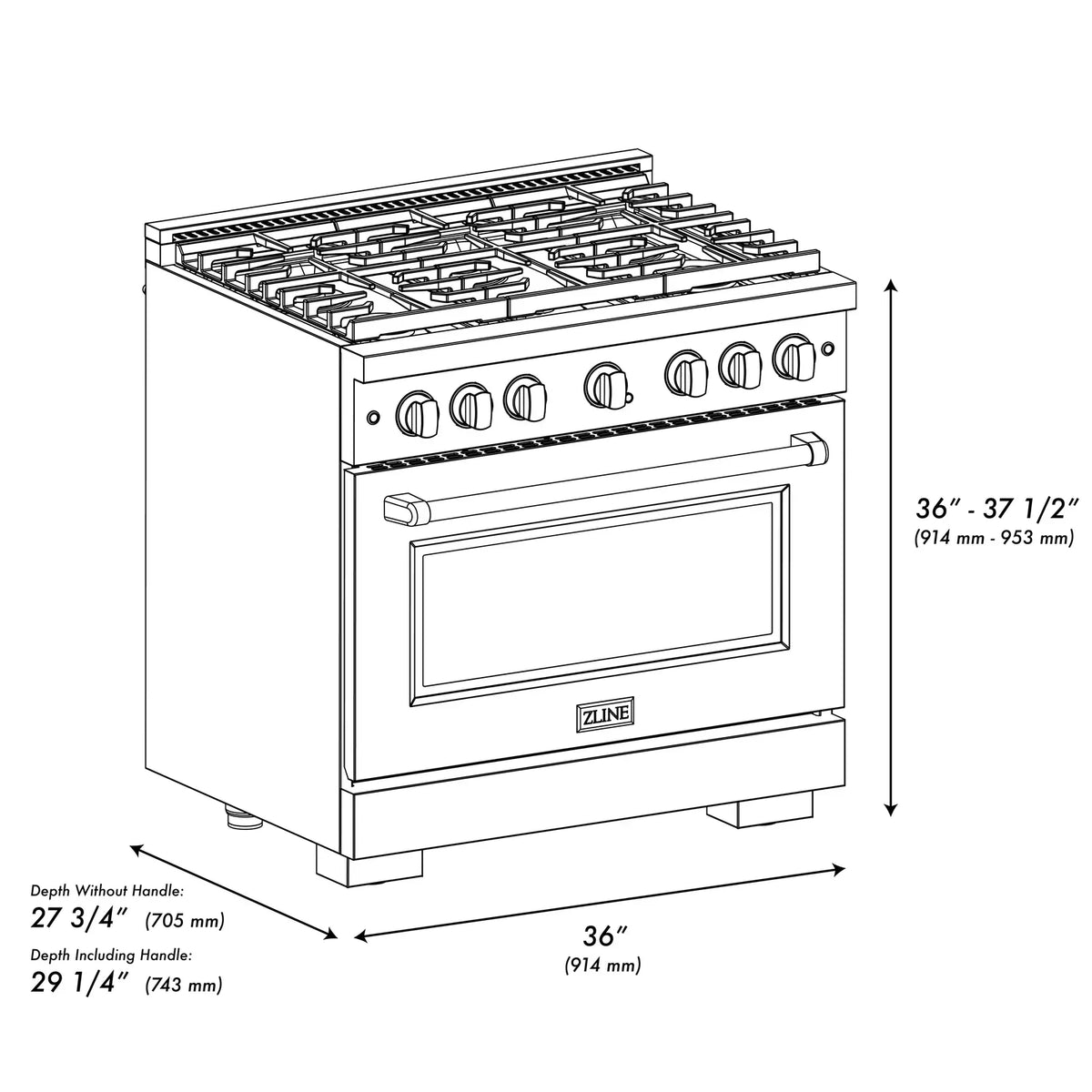 ZLINE Paramount Gas Range Convection Oven 6 Burners 91.4cm SGR36